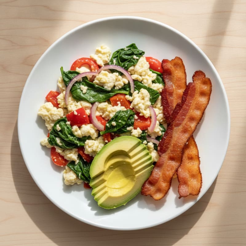 Egg White Veggie Scramble with Turkey Bacon