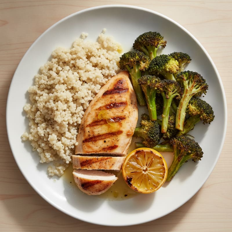 Grilled Chicken Breast with Quinoa and Roasted Broccoli