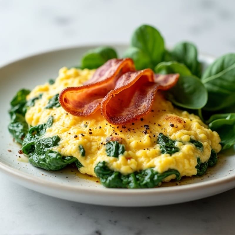 Egg White and Spinach Scramble with Grilled Turkey Bacon