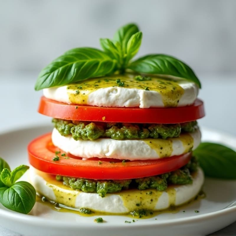 Fresh Basil Pesto Tomato Mozzarella Stack
