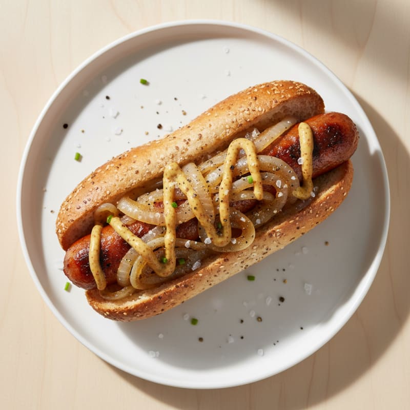 Grilled Hot Dog with Caramelized Onions