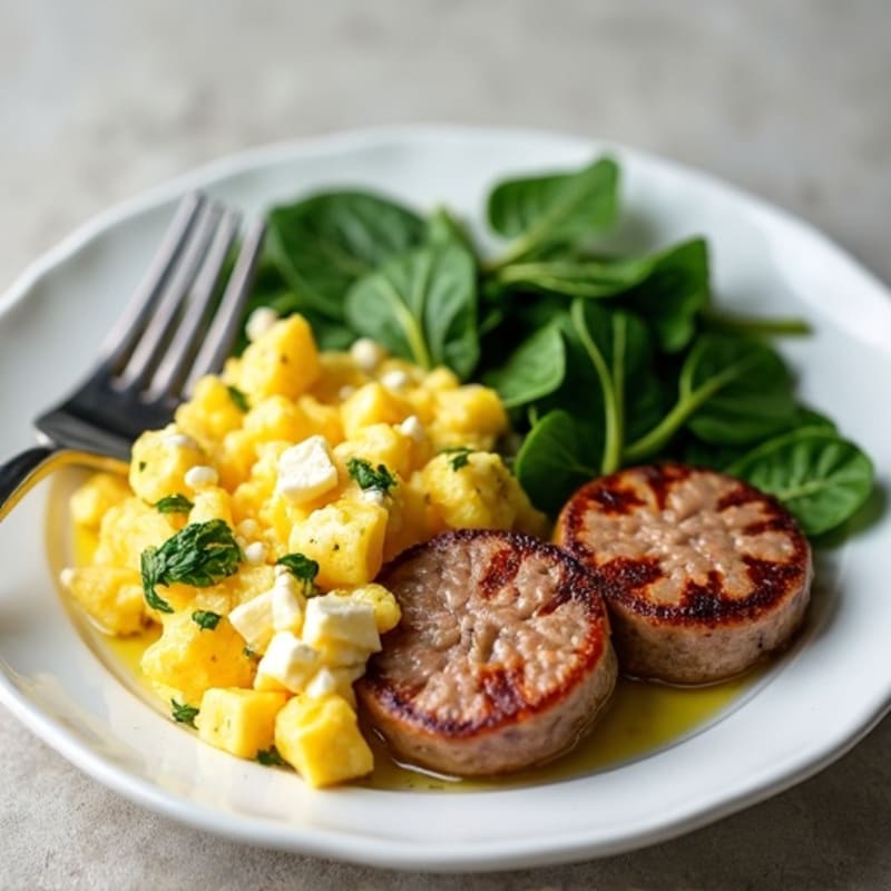 Egg White Scramble with Turkey Sausage and Spinach