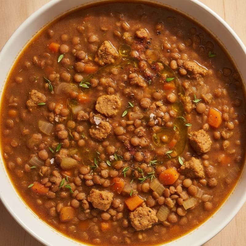 Hearty Lentil and TVP Soup