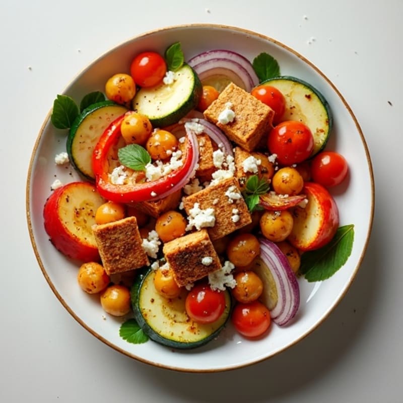 Crispy Roasted Chickpeas with Roasted Vegetables and Tofu