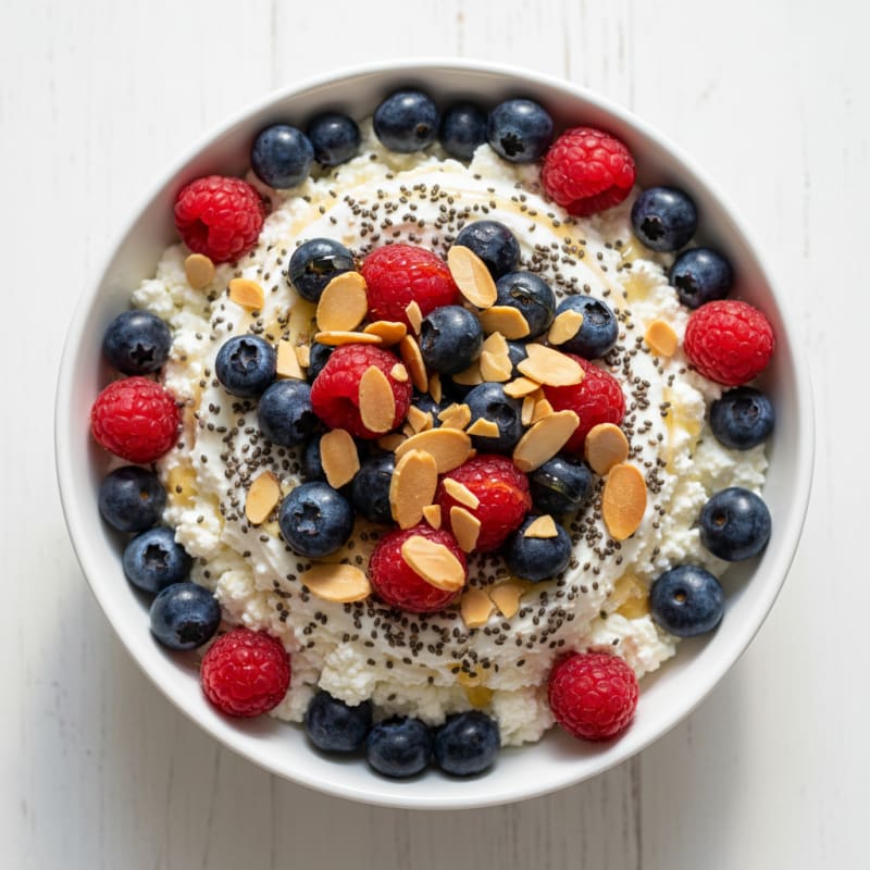 Cottage Cheese and Berry Protein Bowl with Chia Seeds
