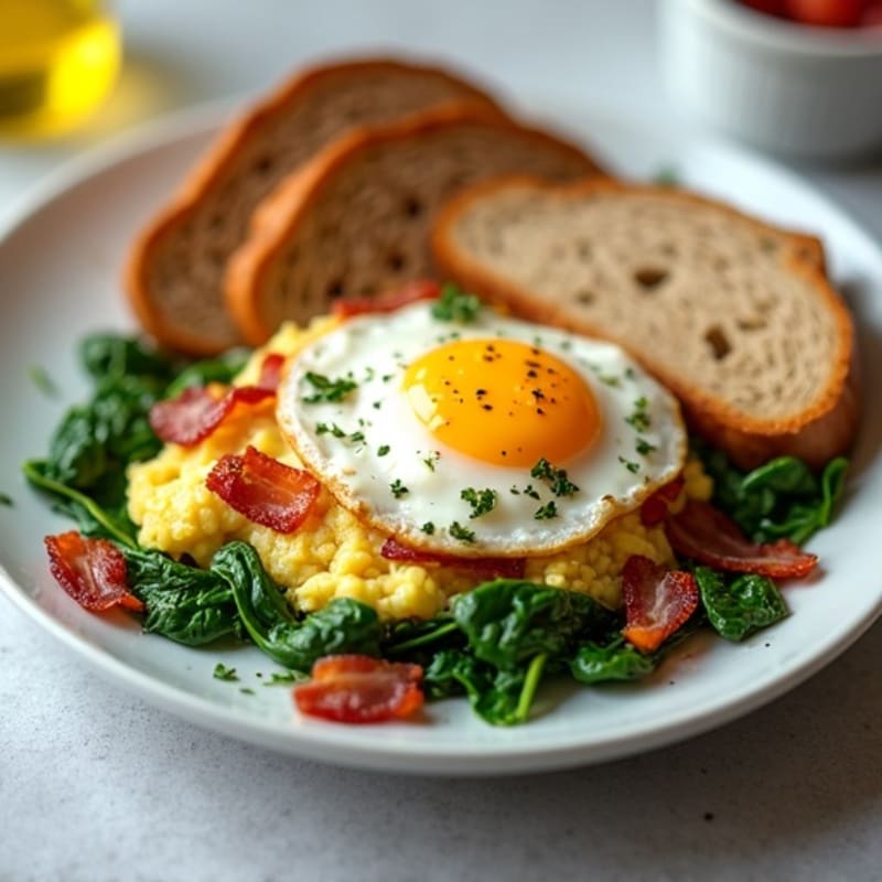 Egg White Spinach Scramble with Turkey Bacon