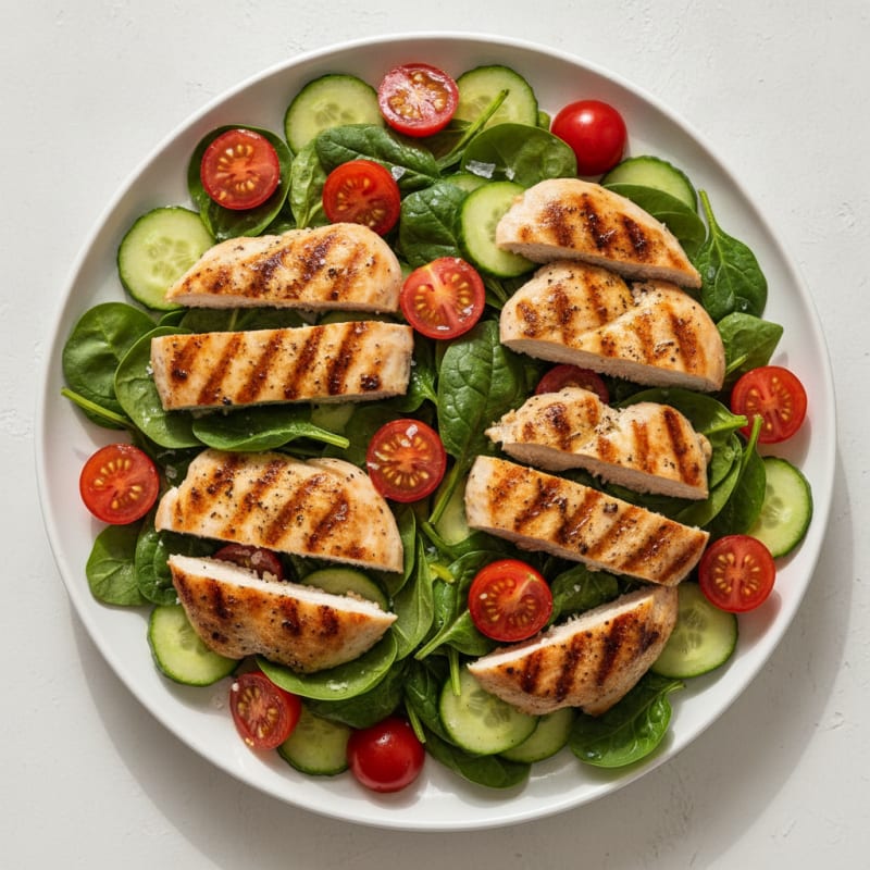 Grilled Chicken and Spinach Salad with Cherry Tomatoes