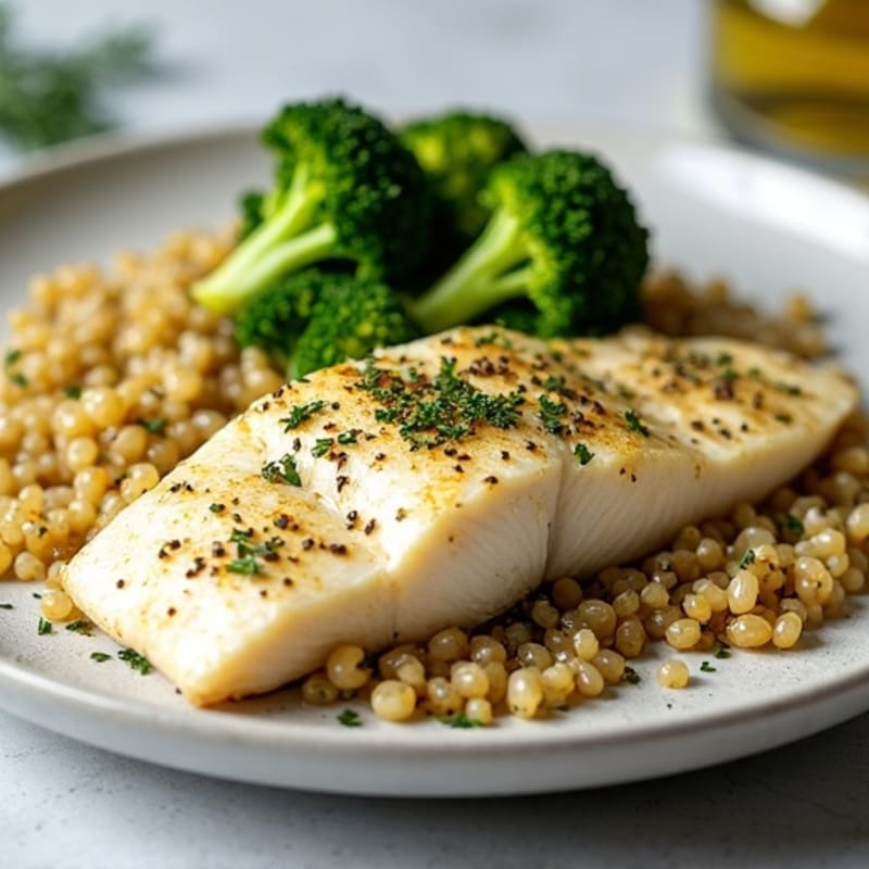 Herb-Baked White Fish with Roasted Broccoli and Quinoa