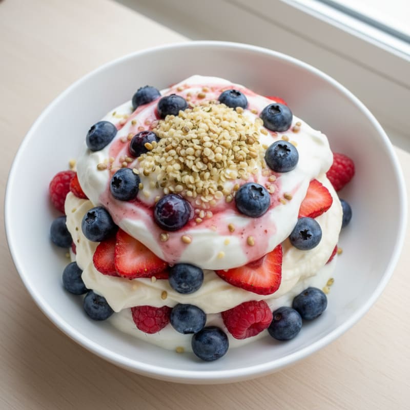 Greek Yogurt Protein Parfait with Mixed Berries and Vanilla Protein Powder
