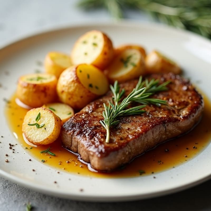 Tender Garlic Butter Steak with Crispy Roasted Potatoes