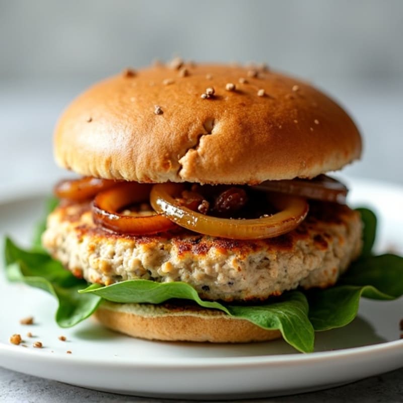 Lean Turkey Spinach Burger with Caramelized Onions