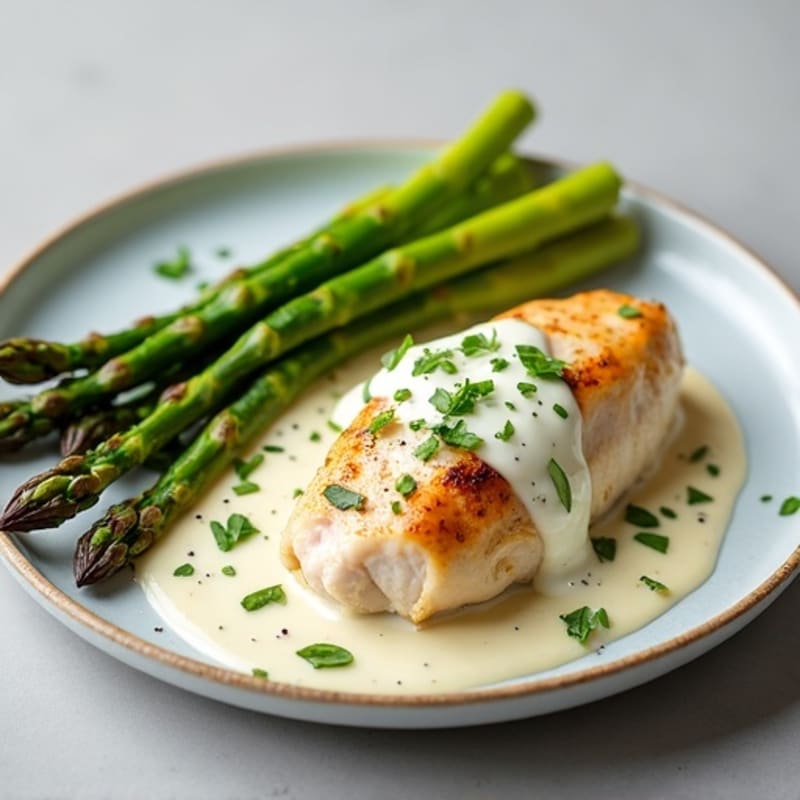 Creamy Garlic Chicken with Roasted Asparagus