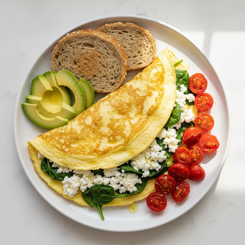 Egg White Spinach Omelette with Cottage Cheese and Cherry Tomatoes