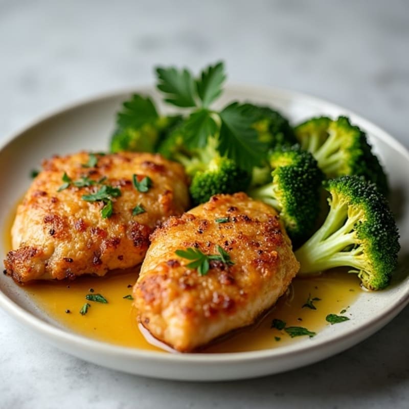Crispy Lemon Garlic Chicken Thighs with Roasted Broccoli