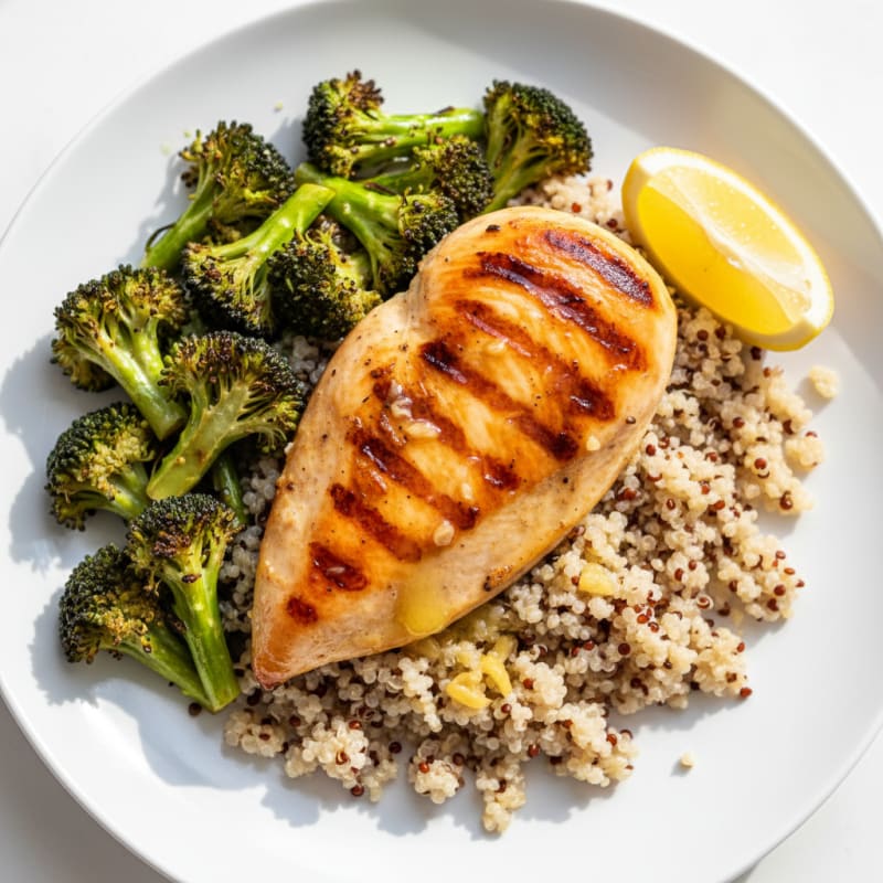 Grilled Chicken Breast with Quinoa and Roasted Broccoli