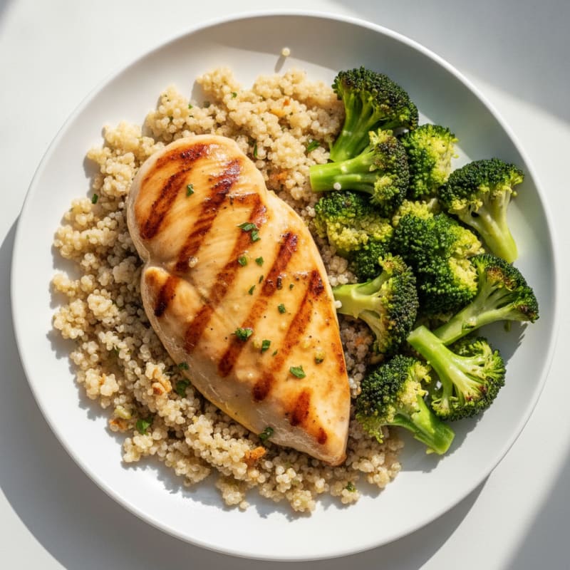 Grilled Chicken Breast with Quinoa and Steamed Broccoli