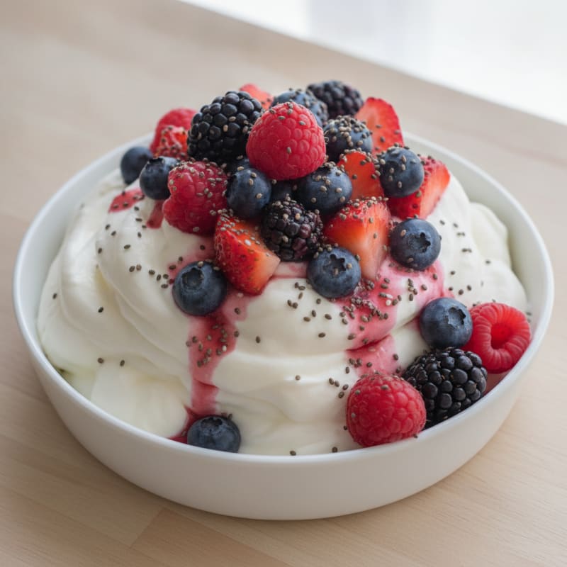 Greek Yogurt Protein Mousse with Mixed Berries