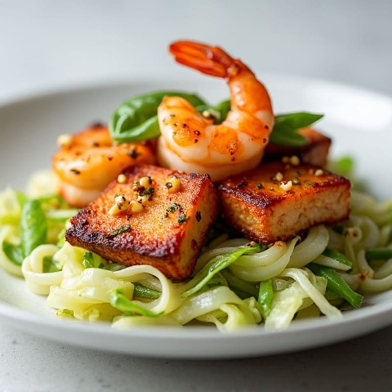 Crispy Ginger-Garlic Pork and Shrimp with Silky Cabbage Ribbons