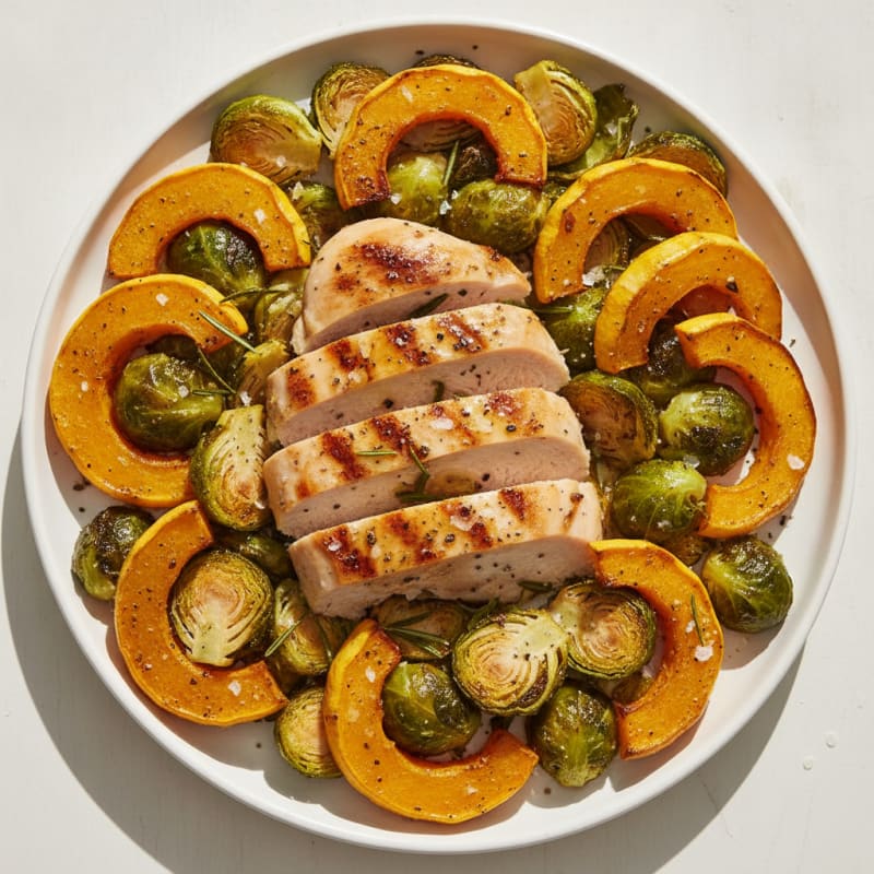 Sheet Pan Chicken with Delicata Squash and Brussels Sprouts