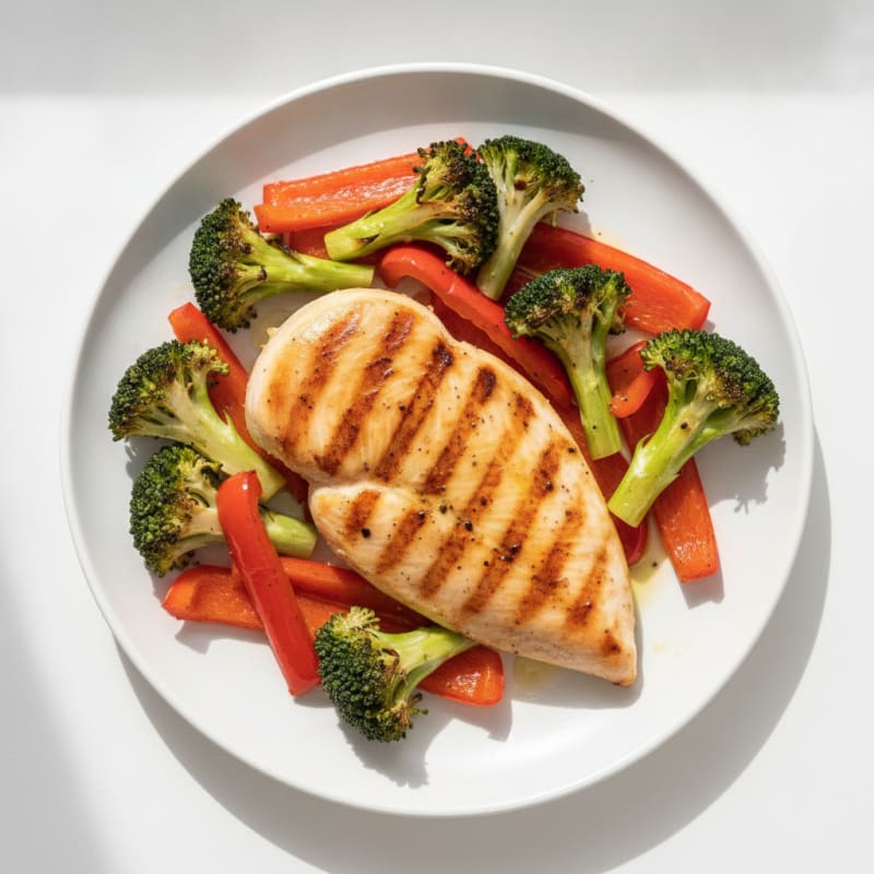 Grilled Chicken Breast with Roasted Broccoli and Bell Peppers