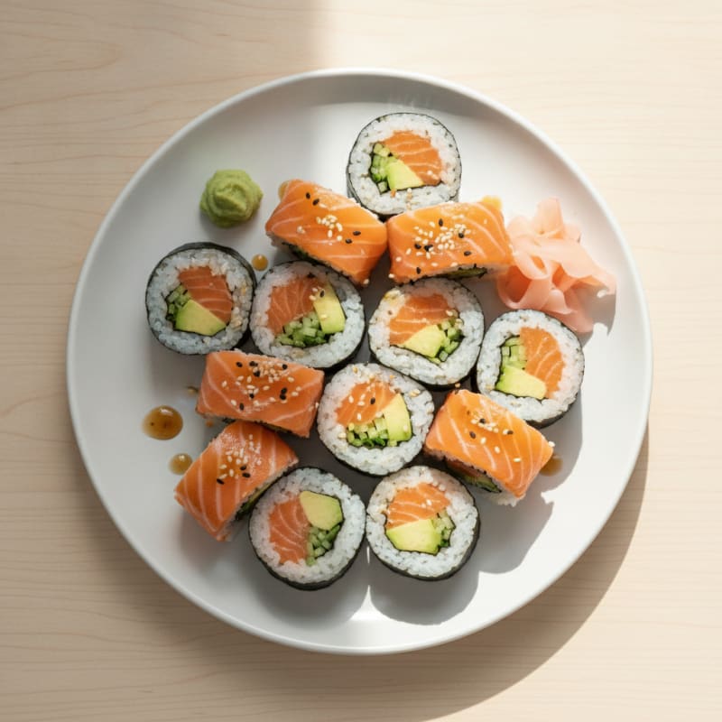 Fresh Salmon & Avocado Sushi Rolls