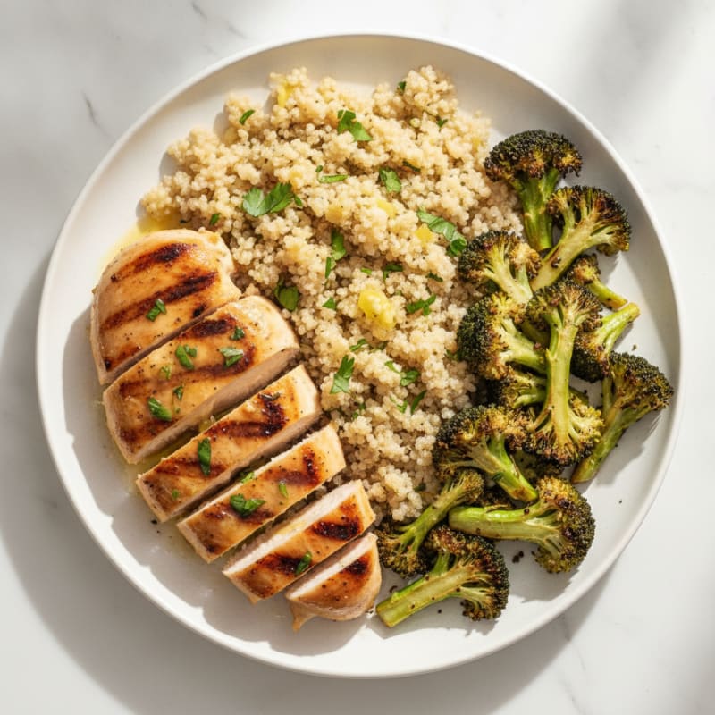 Grilled Chicken Breast with Quinoa and Roasted Broccoli