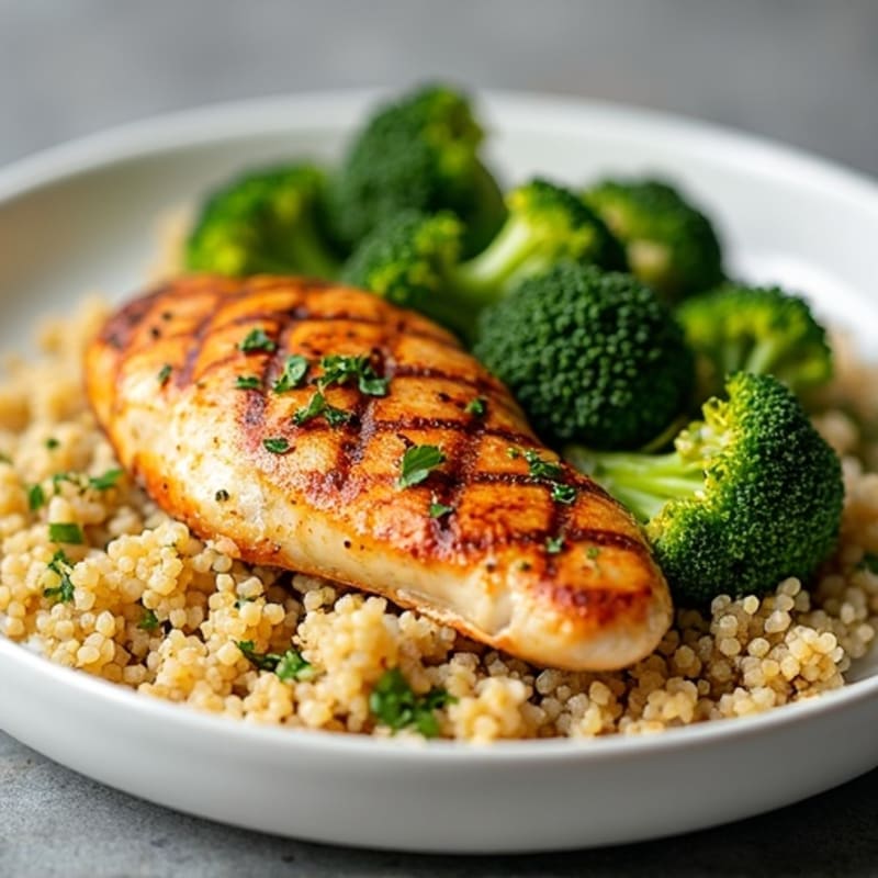 Grilled Chicken Breast with Quinoa and Roasted Broccoli