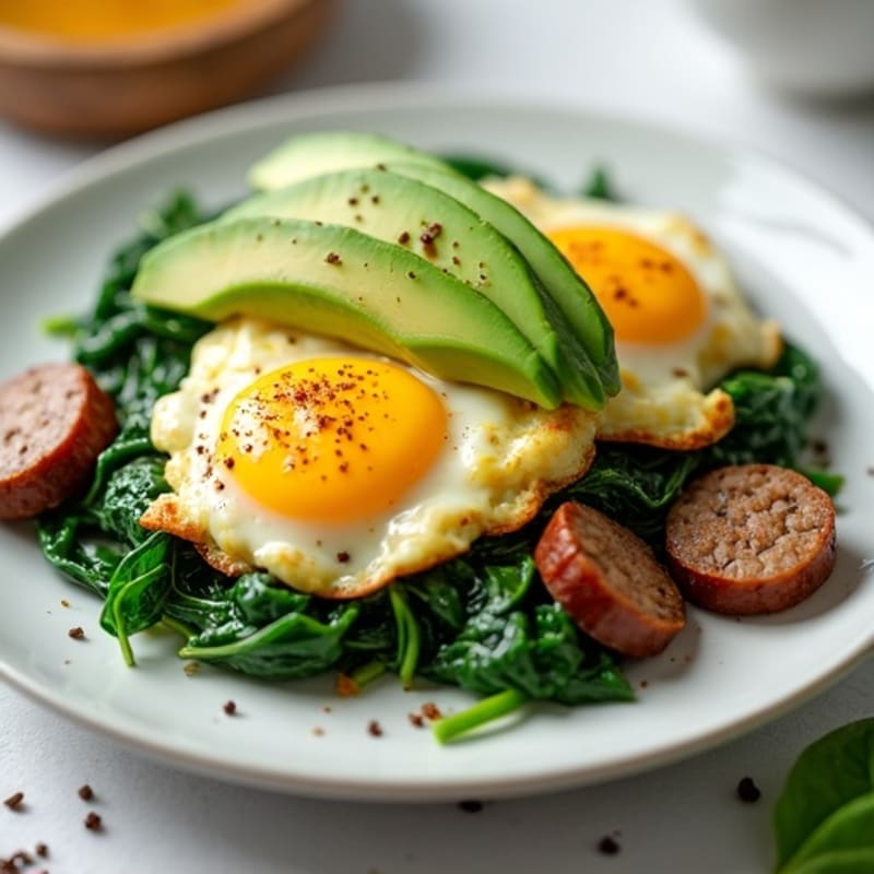 Egg White and Turkey Sausage Scramble with Sautéed Spinach