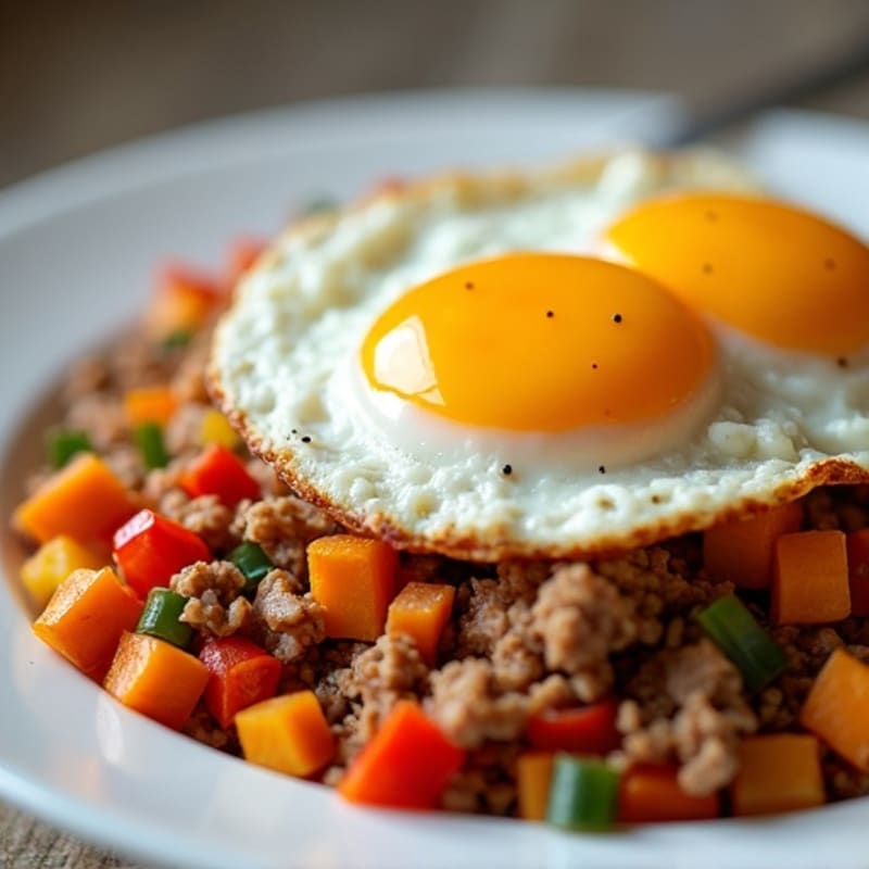 Savory Turkey and Sweet Potato Hash with Crispy Eggs