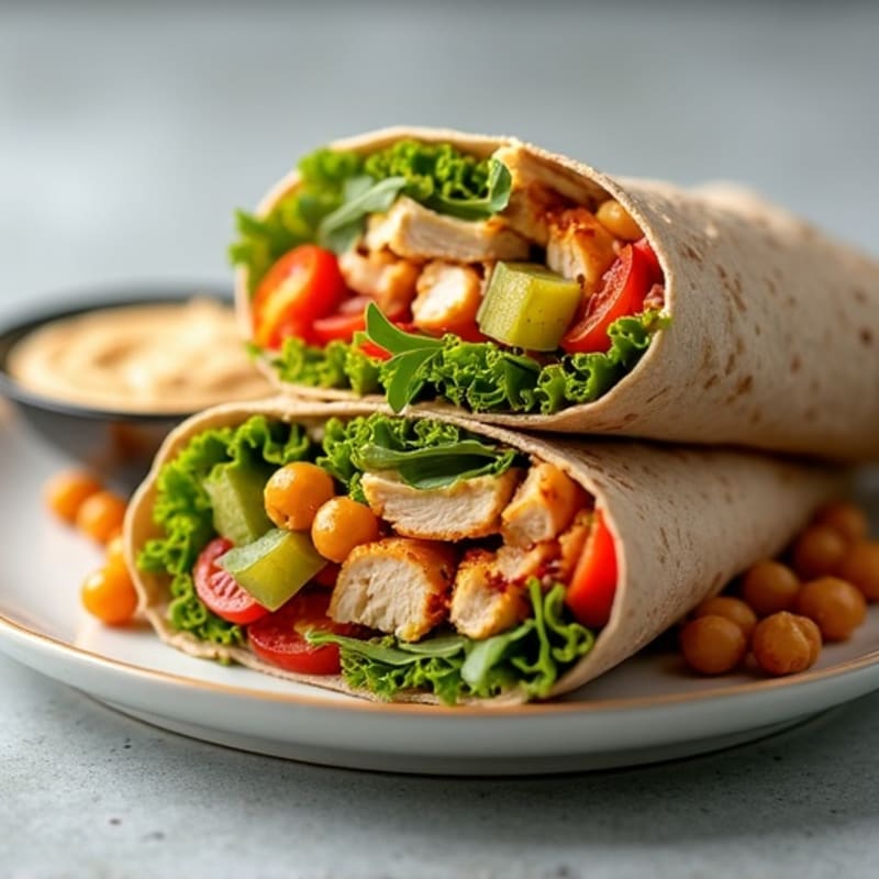 Crispy Roasted Chickpea and Fresh Vegetable Hummus Wrap