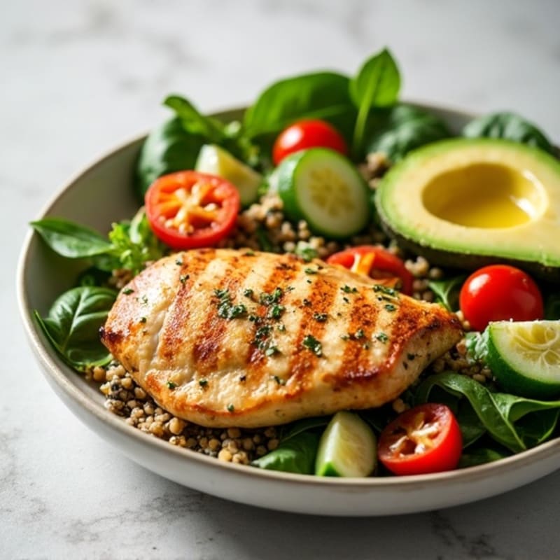 Grilled Chicken Breast with Creamy Quinoa Spinach Salad