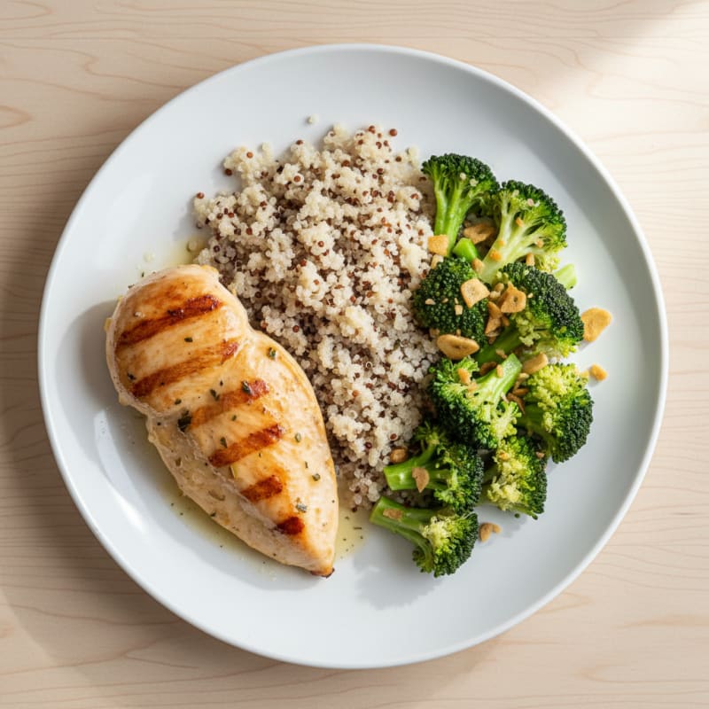 Grilled Chicken Breast with Quinoa and Steamed Broccoli