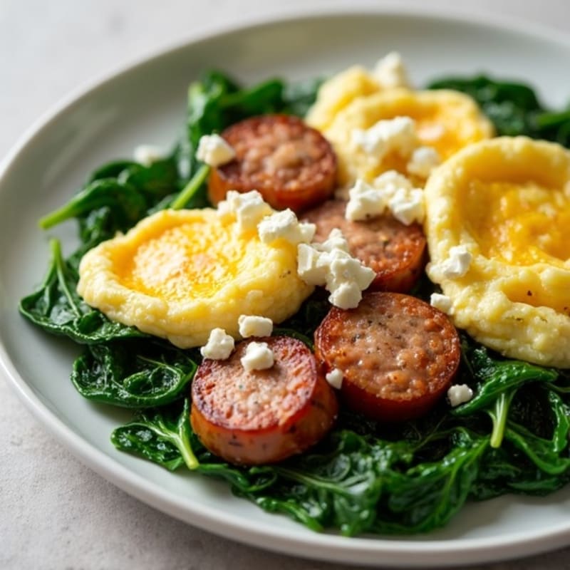 Scrambled Egg Whites with Turkey Sausage and Sautéed Spinach