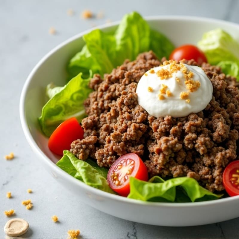 Lean Ground Beef and Crispy Lettuce Bowl with Creamy Tangy Dressing
