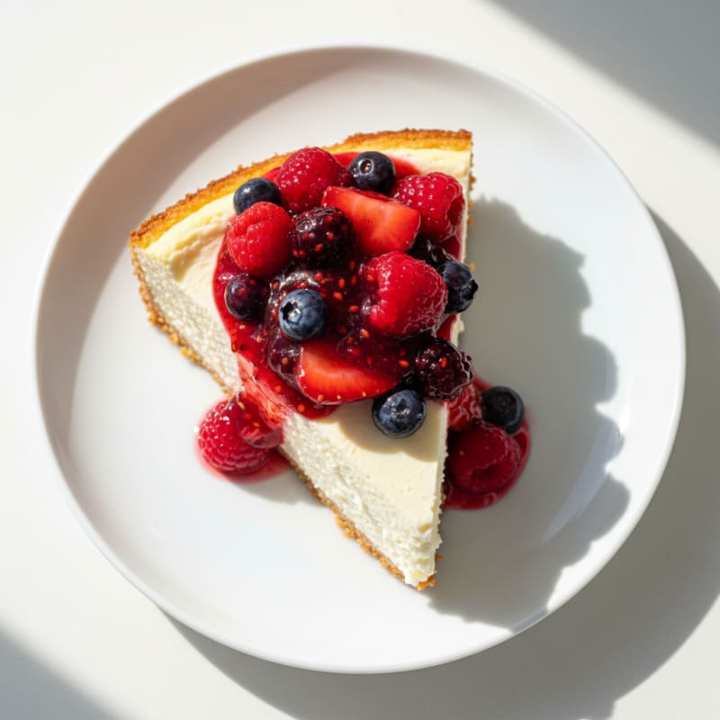 Greek Yogurt Protein Cheesecake with Mixed Berries