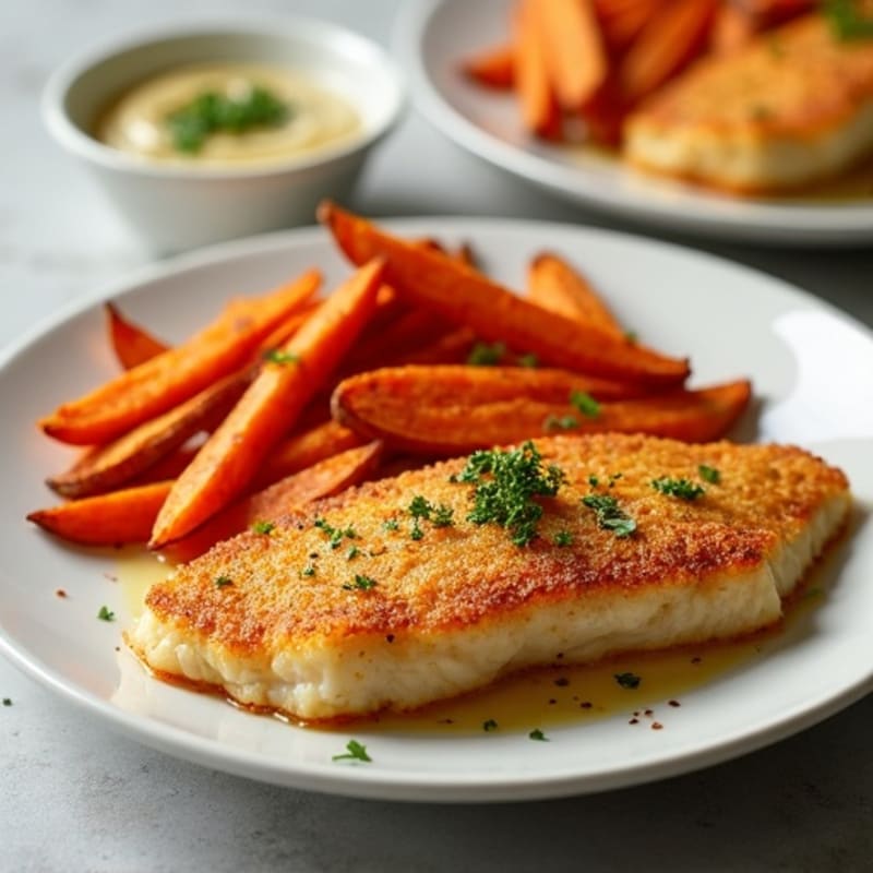 Crispy Baked Cod with Roasted Sweet Potato Fries