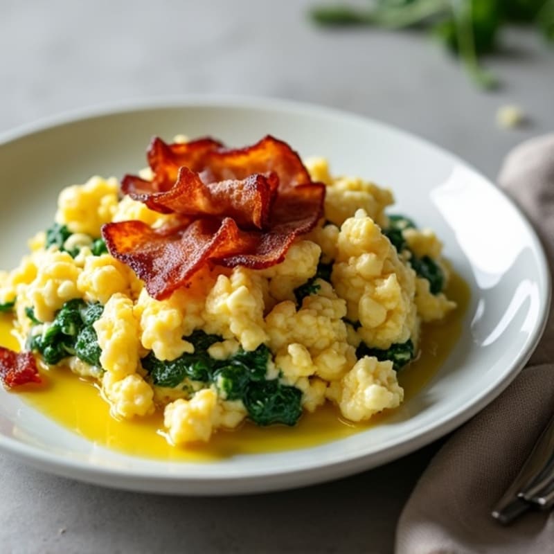 Cottage Cheese Egg Scramble with Spinach and Turkey Bacon