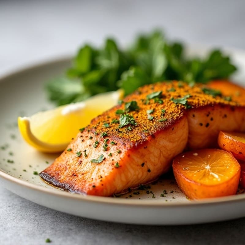 Turmeric-Ginger Salmon with Roasted Sweet Potato