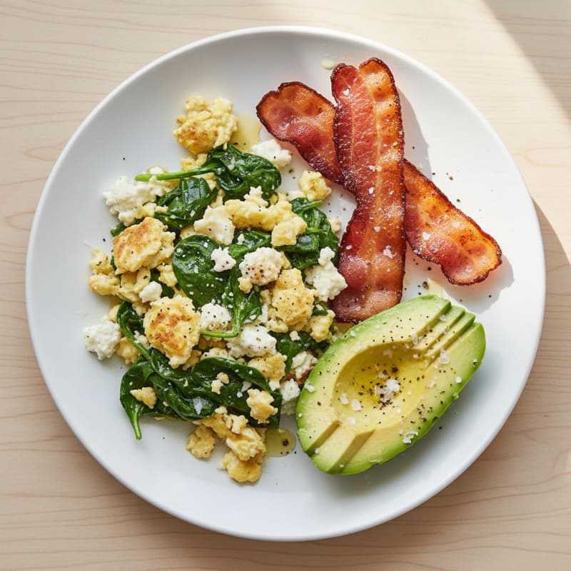 Cottage Cheese Scramble with Spinach and Turkey Bacon