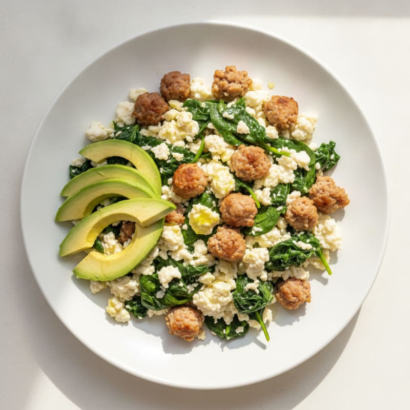 Egg White Scramble with Spinach and Turkey Sausage