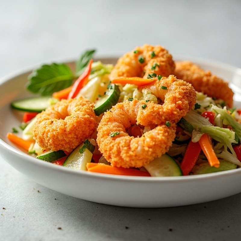Crispy Air-Fried Shrimp with Fresh Vegetable Slaw