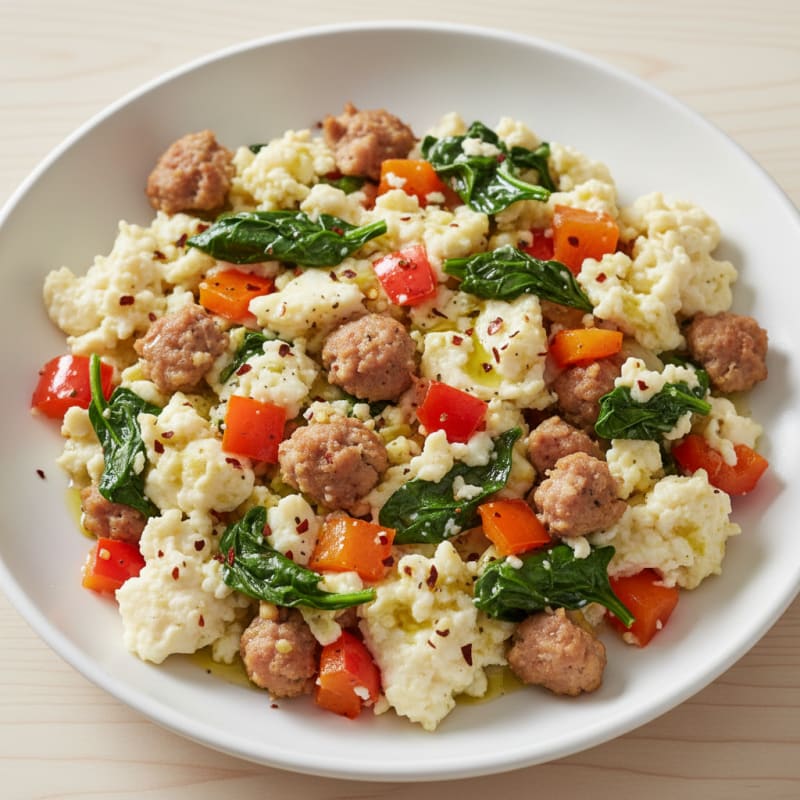 Egg White Veggie Scramble with Turkey Sausage