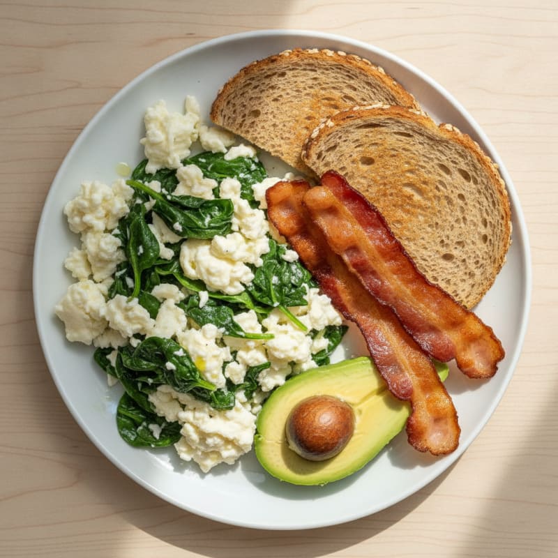 Egg White Spinach Scramble with Turkey Bacon