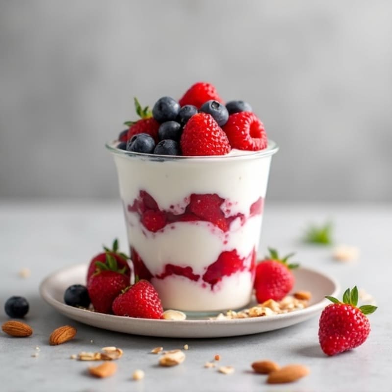 Greek Yogurt Protein Parfait with Mixed Berries and Almonds