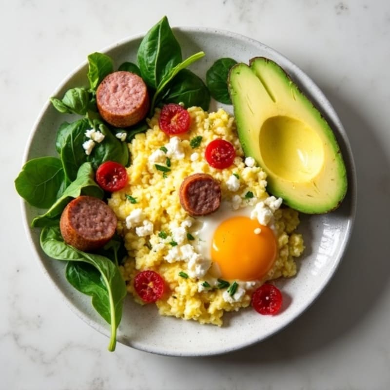 Egg White Scramble with Turkey Sausage and Spinach
