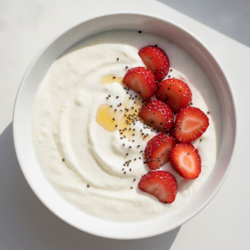 Vanilla Protein Yogurt with Sliced Strawberries