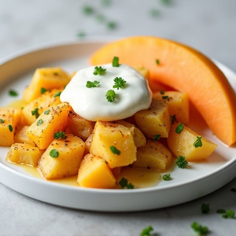 Savory Egg and Potato Hash with Creamy Greek Yogurt and Fresh Melon