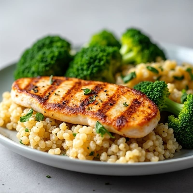 Grilled Chicken Breast with Quinoa and Steamed Broccoli