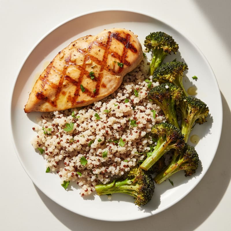Grilled Chicken Breast with Roasted Broccoli and Quinoa