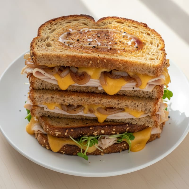 Triple-Decker Grilled Cheese with Caramelized Onions